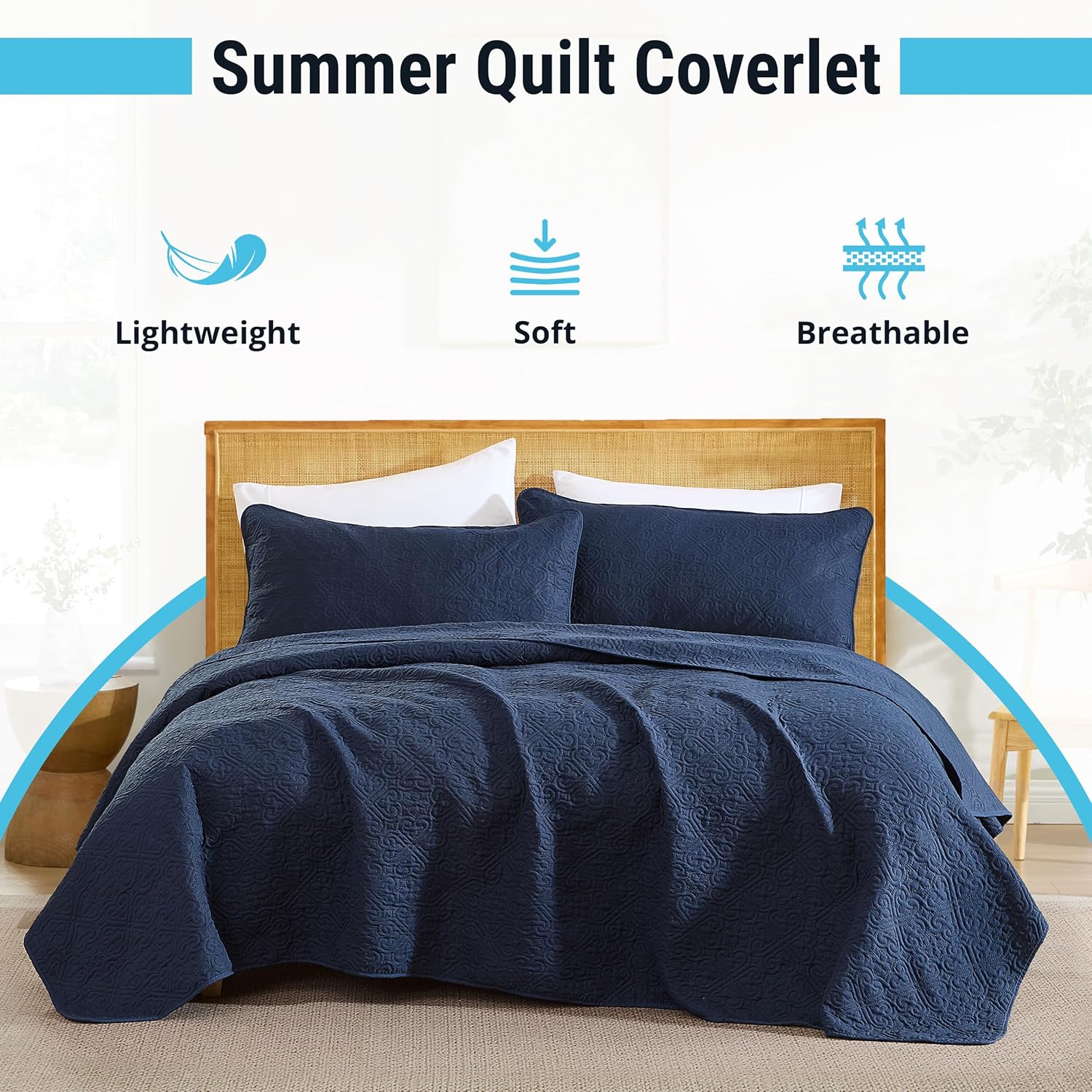 HLCME Lorenzo - 3 Piece King Quilt Set Navy Blue