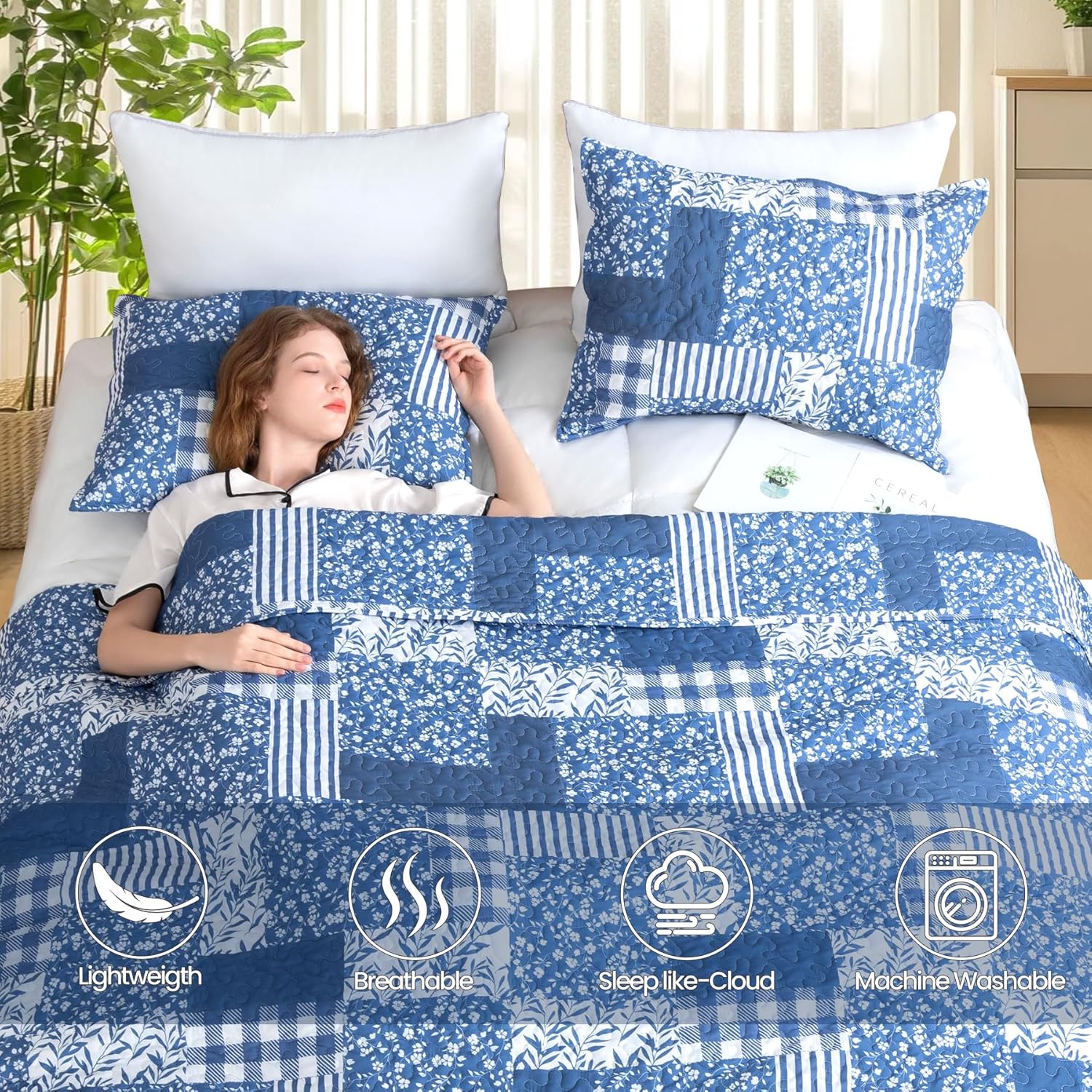 ROMROL King Size Floral Quilt Bedding Set 3 Piece