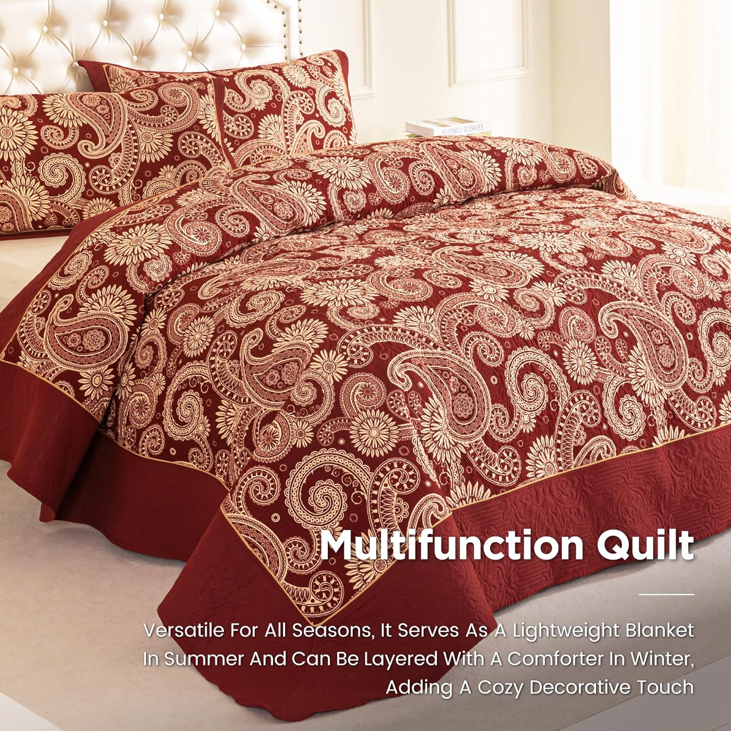 Sophia William Red Quilt Set Cal-King 3-Piece