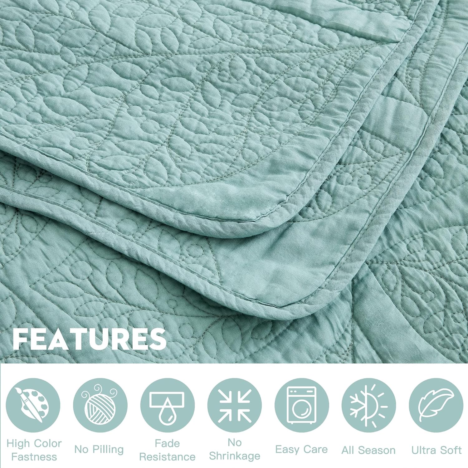 CHIXIN Botanical Cotton Quilt Queen Size - Seaglass