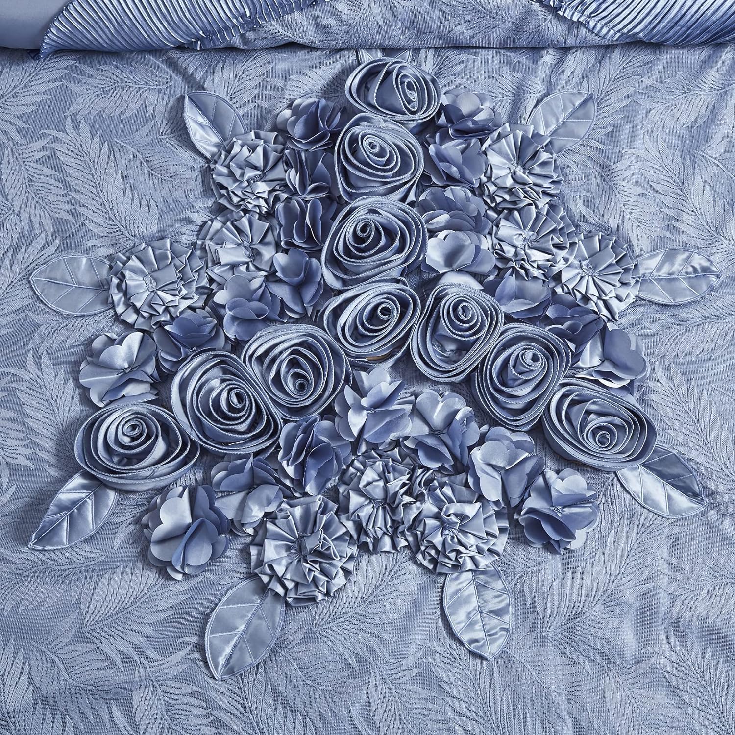 Tache Satin Floral Lace Ruffle Comforter Set King Blue