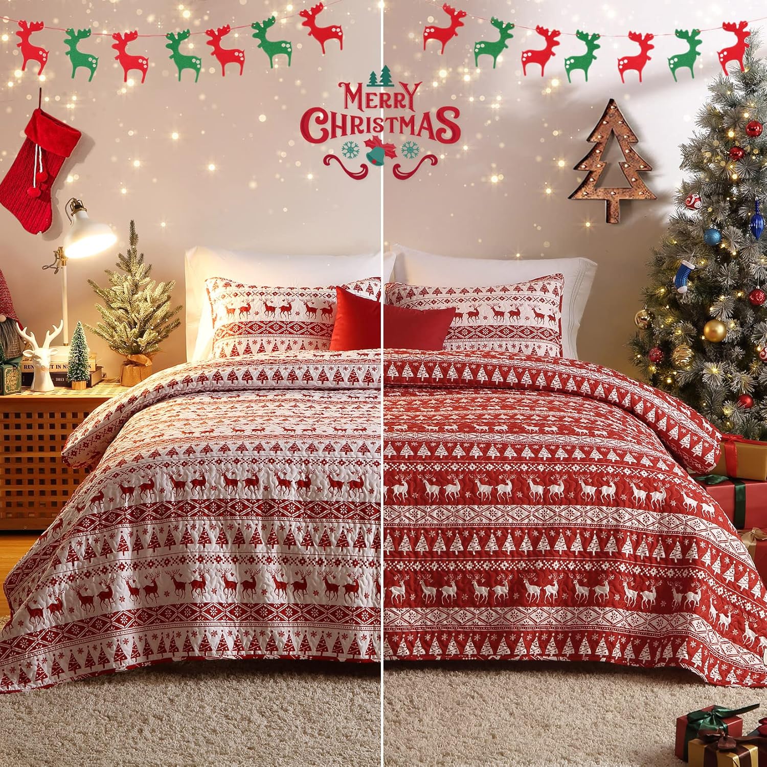CAROMIO Christmas Quilt Set King Size