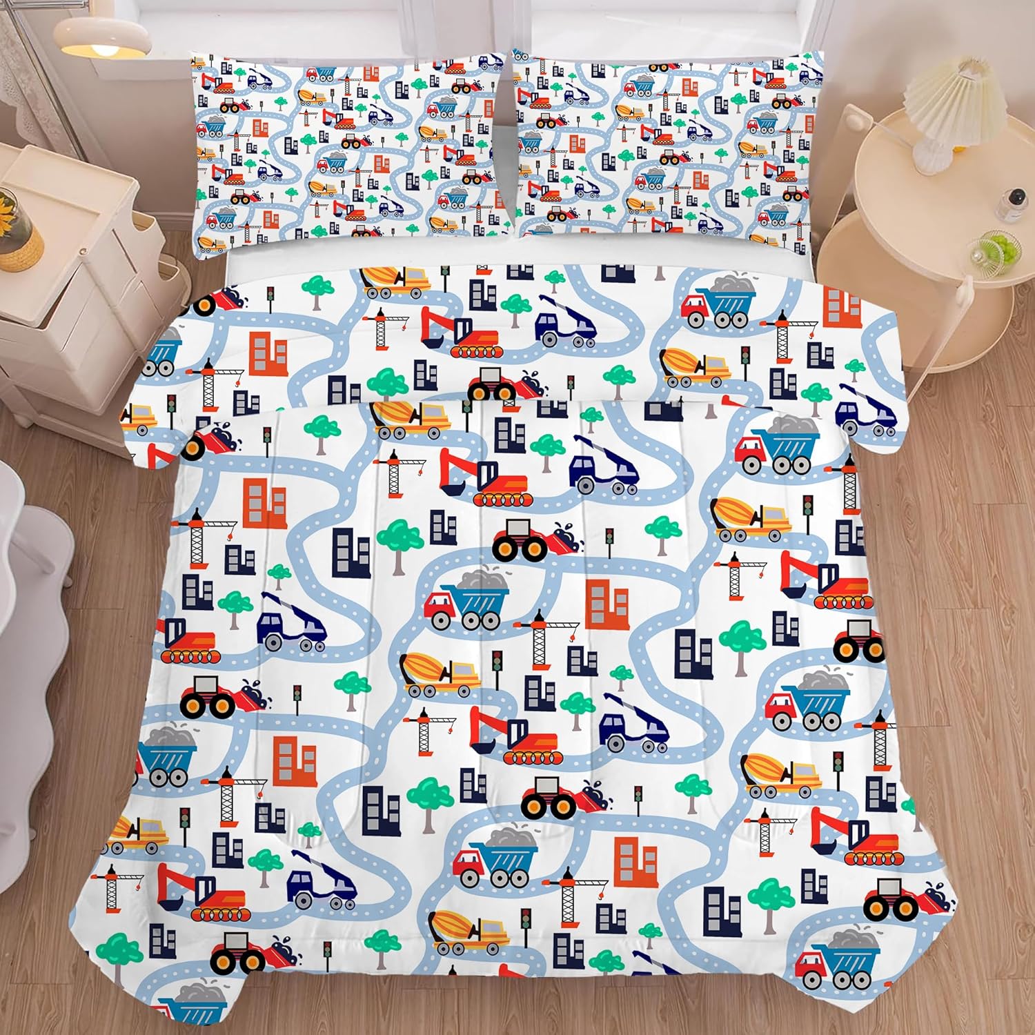 FUYEUN Cartoon Truck Comforter Set Twin