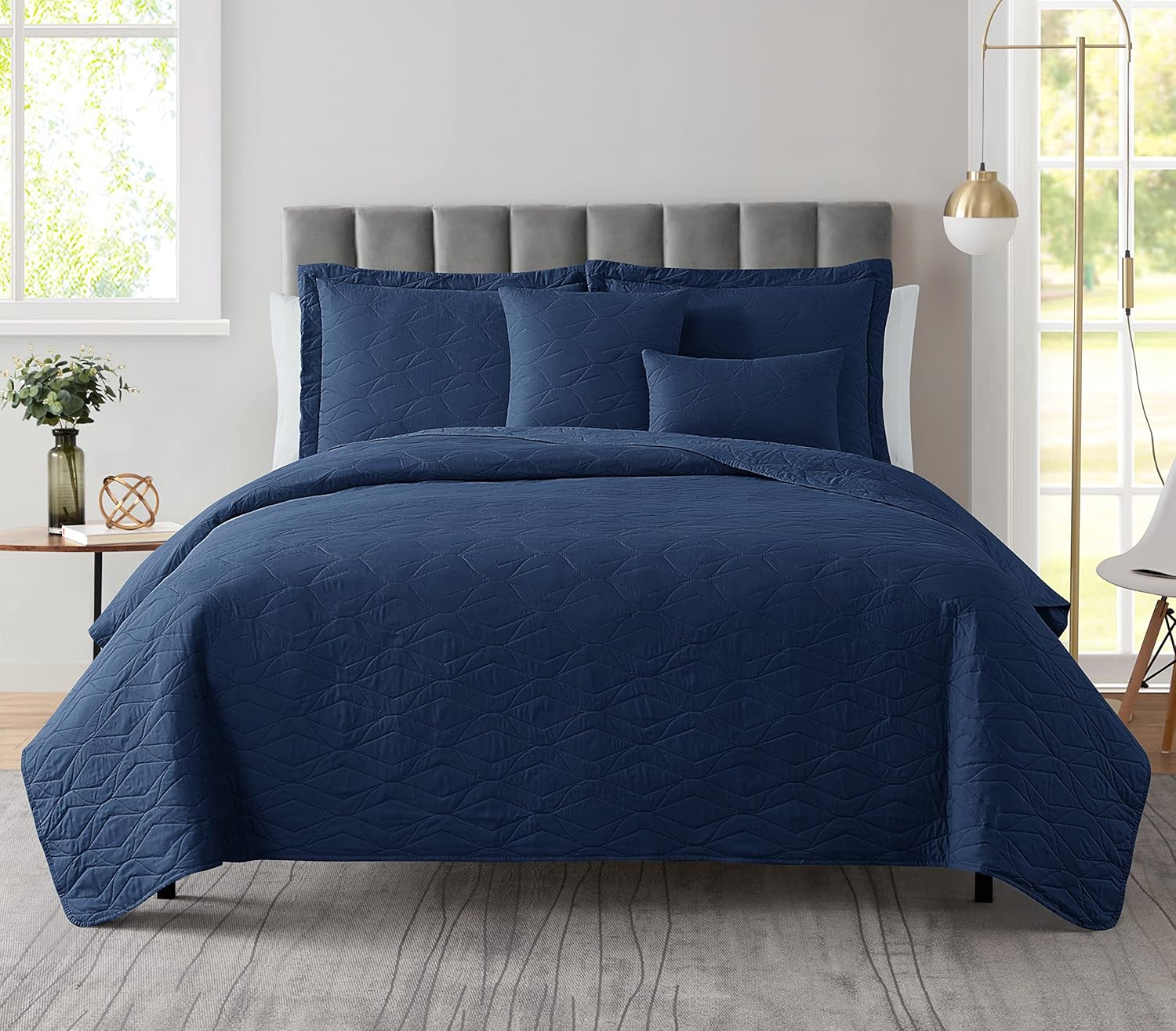 Clara Clark Navy Twin Quilt Set with Pillow Shams
