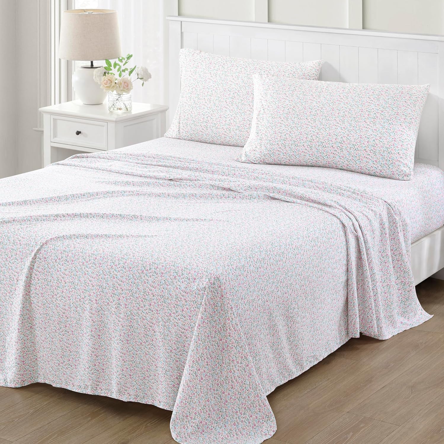 Martha Stewart Ultra Soft Microfiber 4 Piece King Sheet Set Pink Blue
