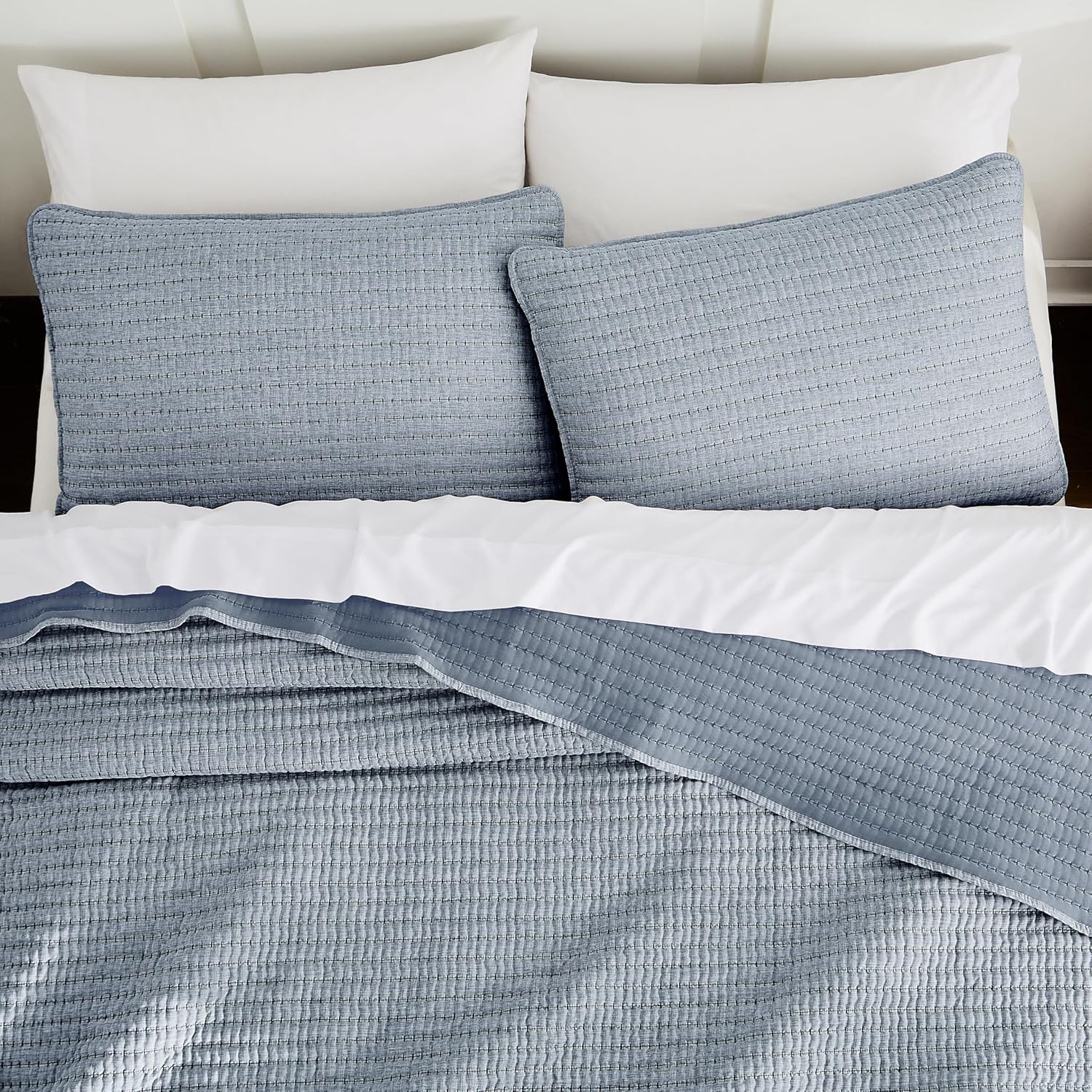 WDCOZY Chambray Pick Stitch Twin Quilt Set 1
