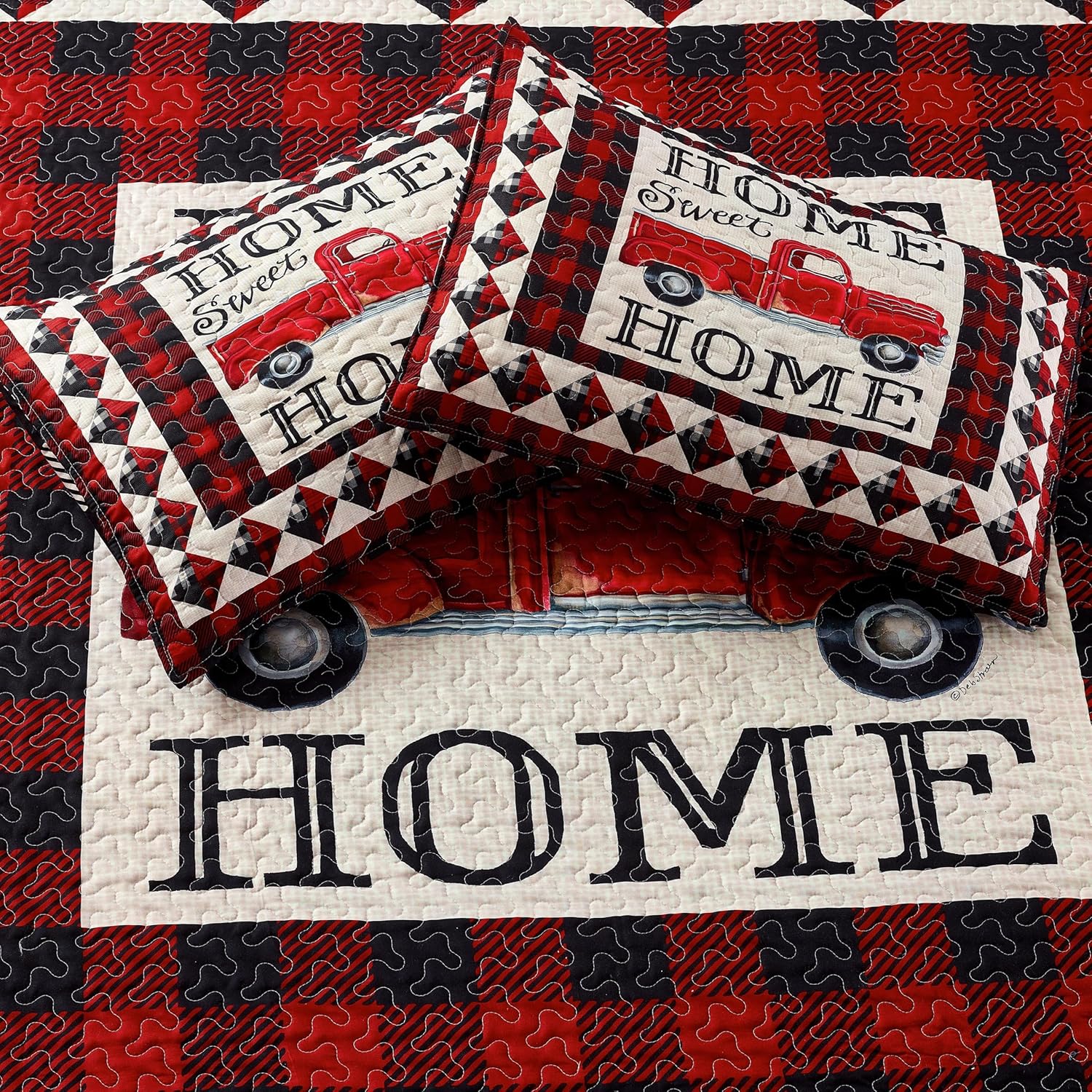 Virah Bella 3 Piece King Cabin Quilt Set - Strain Red Truck