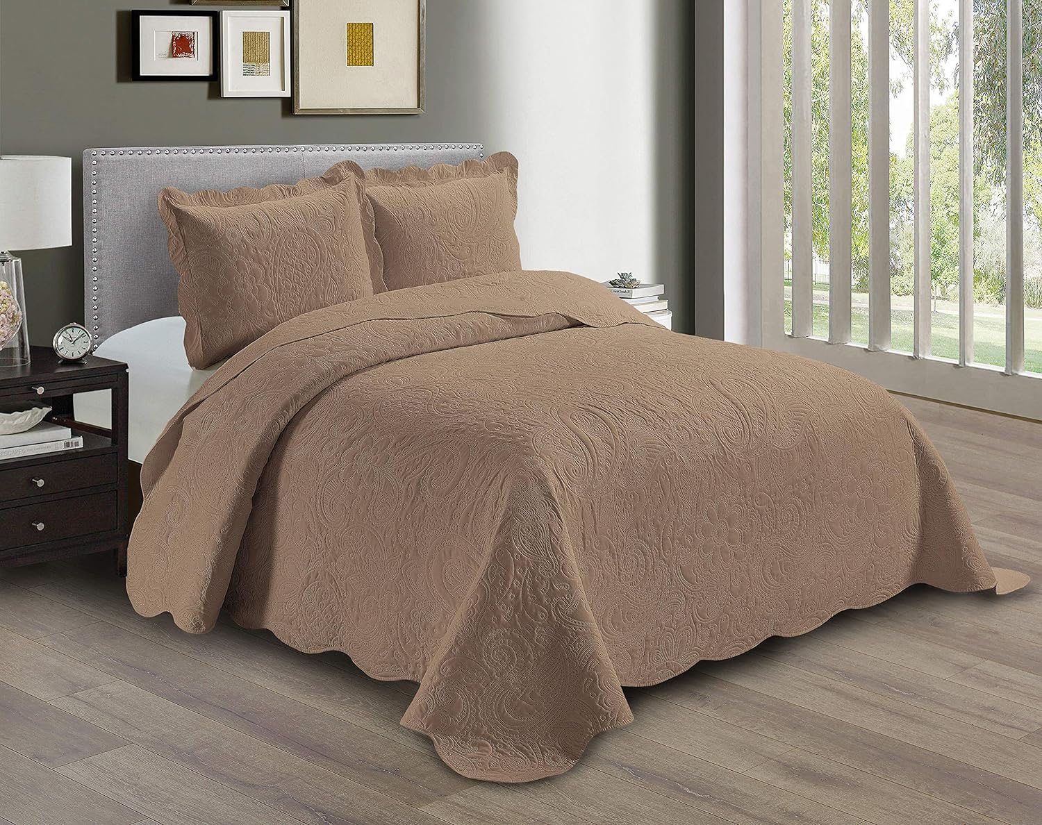 Linen Plus Embossed Coverlet Bedspread Set - 3PC KingCalifornia King