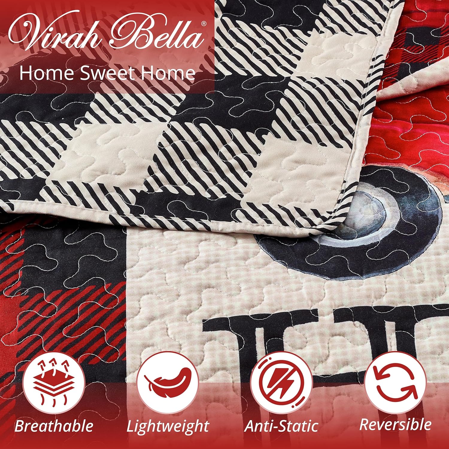 Virah Bella 3 Piece King Cabin Quilt Set - Strain Red Truck
