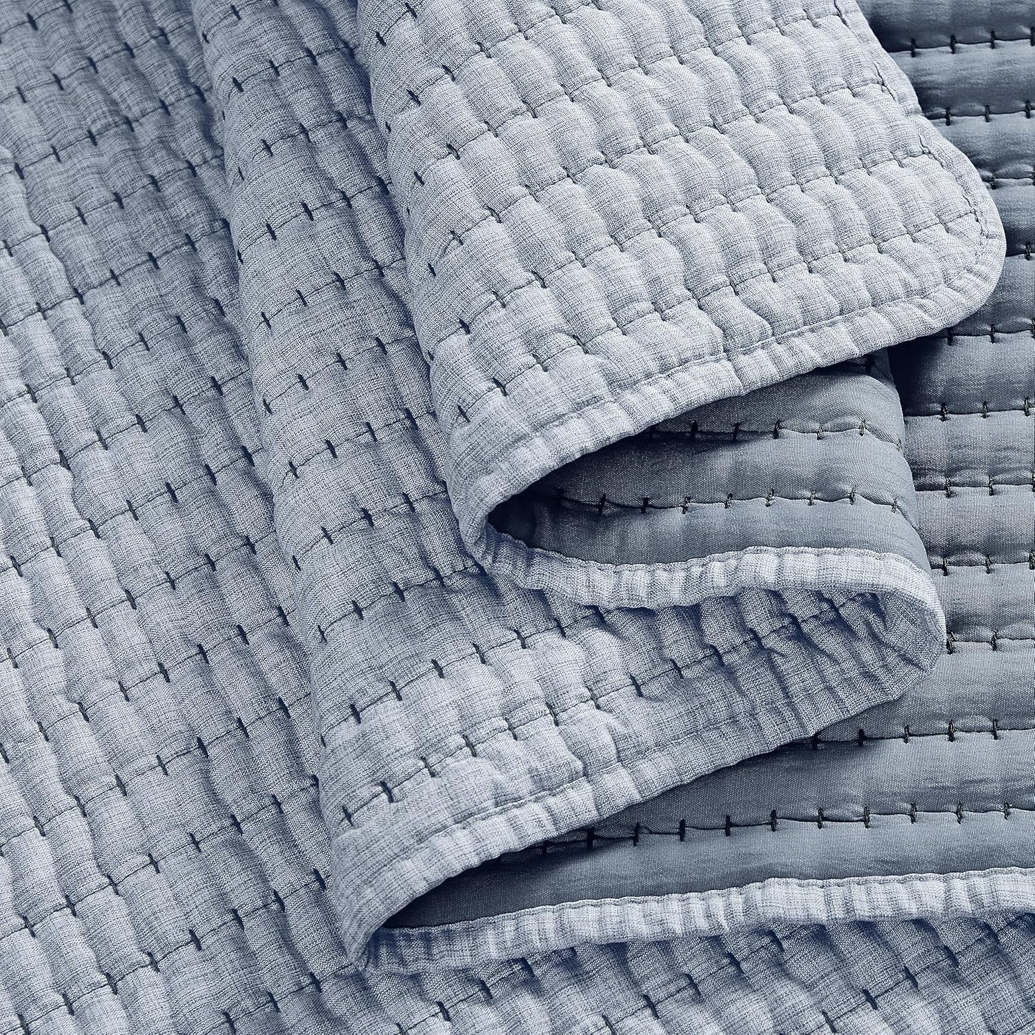 WDCOZY Chambray Pick Stitch Twin Quilt Set 1
